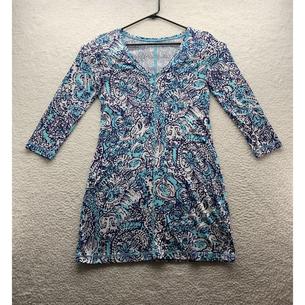 Lilly Pulitzer Juliet Dress Medium M Hippy Hippy Shake Shorely Blue Pima Cotton